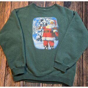 Christmas Santa Pullover Sweatshirt Vtg Green Pluma Heavyweight Fleece Women's M